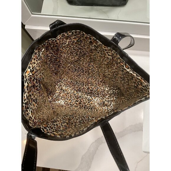 Bloomingdale’s Shiny Black Leopard Print Lined Tote - Picture 5 of 7